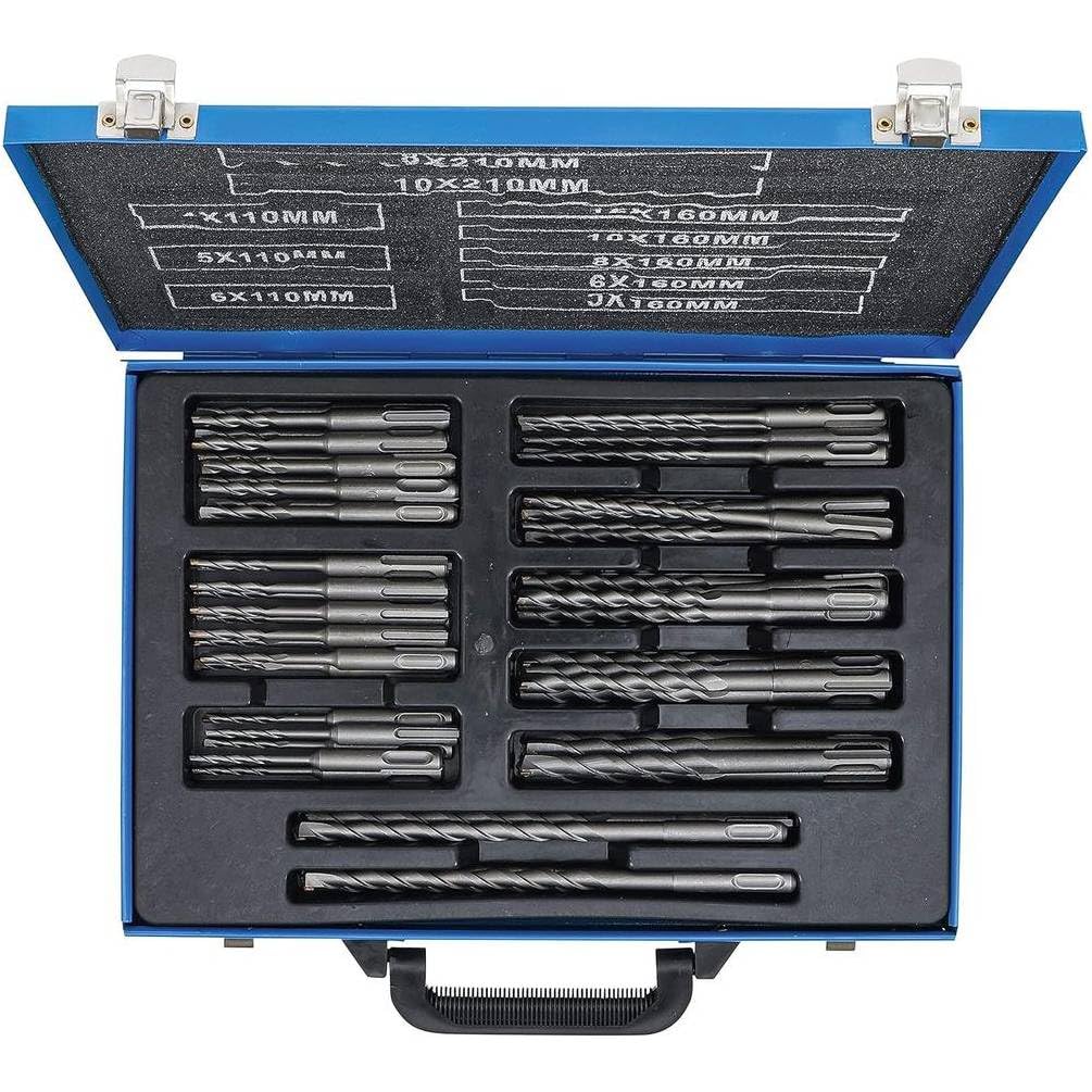 D-Work - Juego de brocas SDS (56 unidades, 4-12 mm, punta de metal duro, varilla SDS, taladrado preciso y duradero, acero