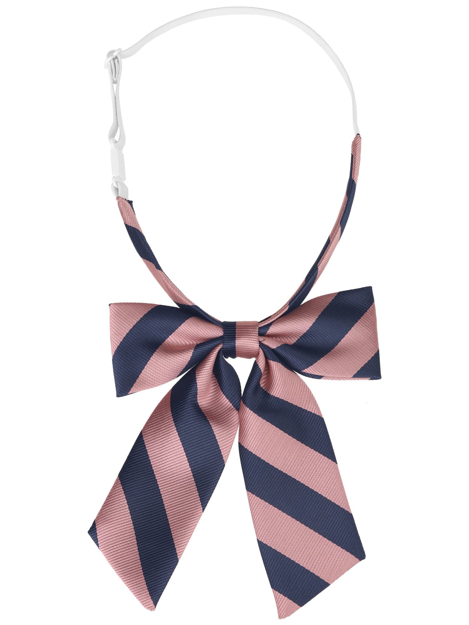 Elerevyo Women's Bowties Pre-Tied Bow Tie with Adjustable Elastic Strap Uniform Stylish Stripe Ties One Size Navy Blue Pink