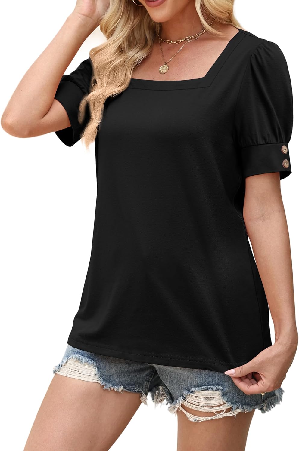 WIHOLL Womens Tops Summer Short Sleeve Shirts Square Neck Spring Outfits 2026 Fashion Clothing Blouses - Image 3