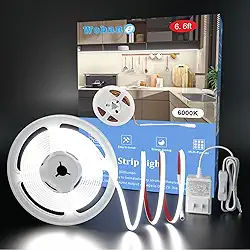 WOBANE Iluminação sob o armário, tira de luz LED flexível COB, luzes sob balcão para cozinha, espelho, teto, sala, TV, prateleira, armário, mesa, vitrine, listado ETL, 2 m, 640 LEDs, 6000K branco