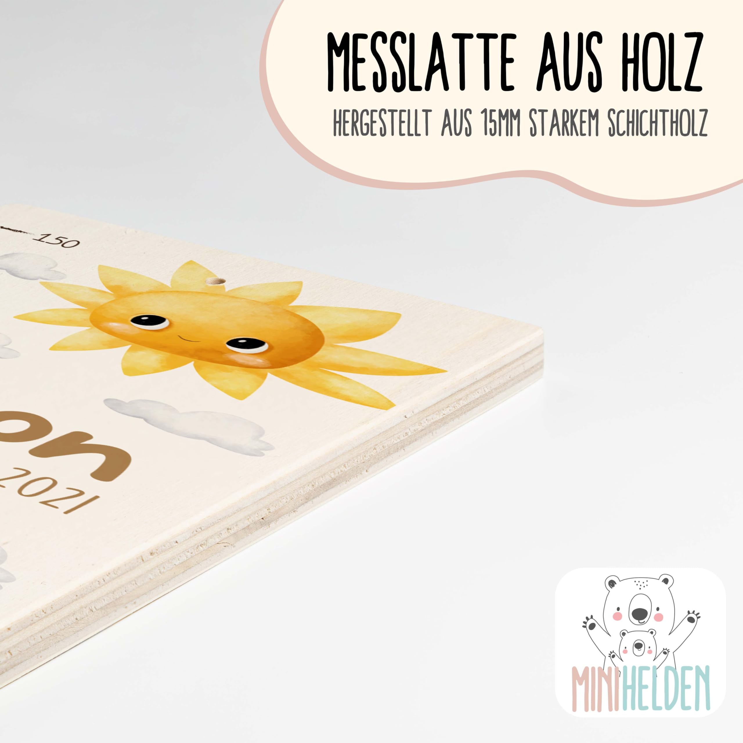 Messlatte für Kinder personalisiert - Kindermesslatte mit Namen, Wachstumsmesser für Kinderzimmer, Langlebig & Sicher, 70-140 cm