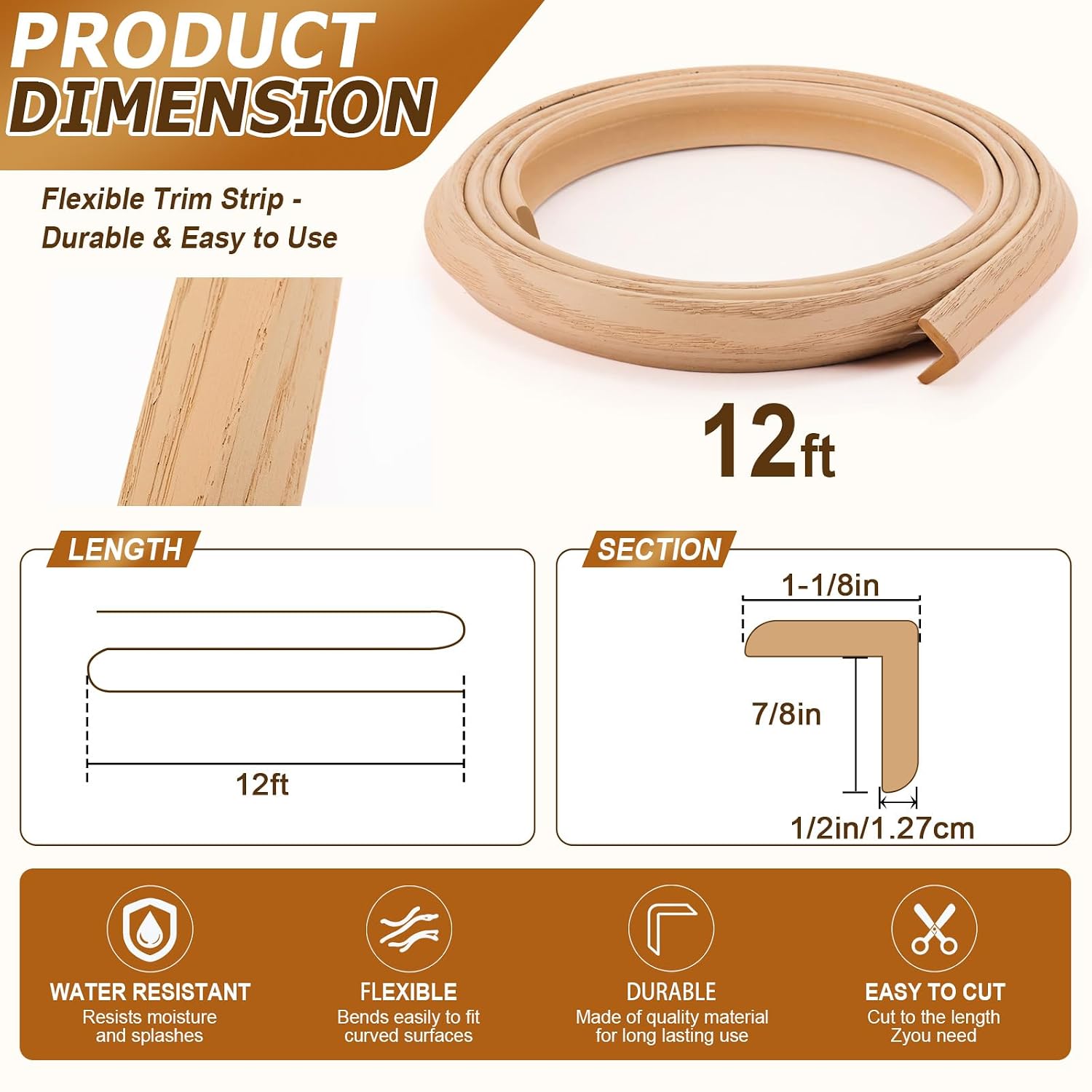 Novabright Flexible Corner Molding 1-1/8" Thick x 1-1/8" Wide x 12' Feet Long Wide Polyurethane Trim, Paintable Interior Exterior Window Door Mirror Frame Decor