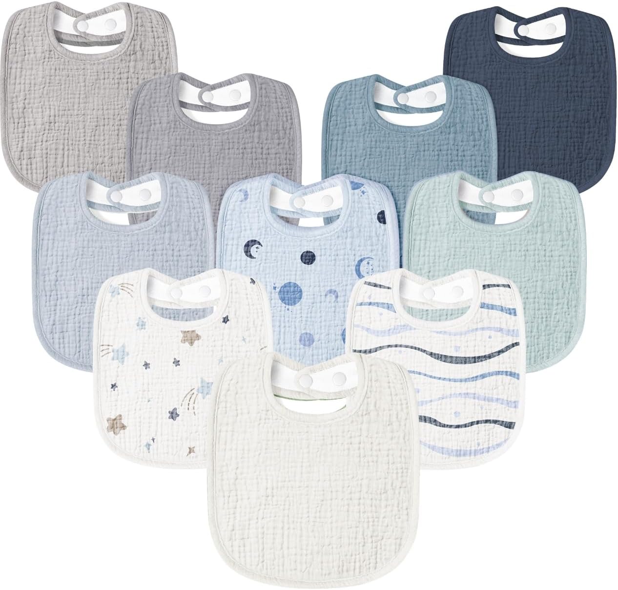 Susurration Muslin Baby Drool Bibs 10-Pack: Soft Adjustable Bandana Bibs Unisex for Boys Girls Newborn to 36 Months