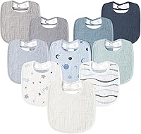 Susurration Muslin Baby Drool Bibs 10-Pack: Soft Adjustable Bandana Bibs Unisex for Boys Girls Newborn to 36 Months