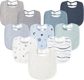 Susurration Muslin Baby Drool Bibs 10-Pack: Soft Adjustable Bandana Bibs Unisex for Boys Girls Newborn to 36 Months