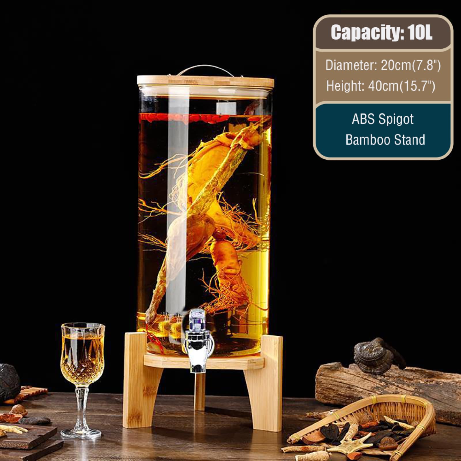 Getränkespender Aus Glas Mit Großem Fassungsvermögen, Wasserspender Mit Auslaufsicherem Zapfhahn, Saftbehälter Für Party, Hochzeit, Familientreffen, Geburtstag,10L,ABS-Zapfen+Ständer
