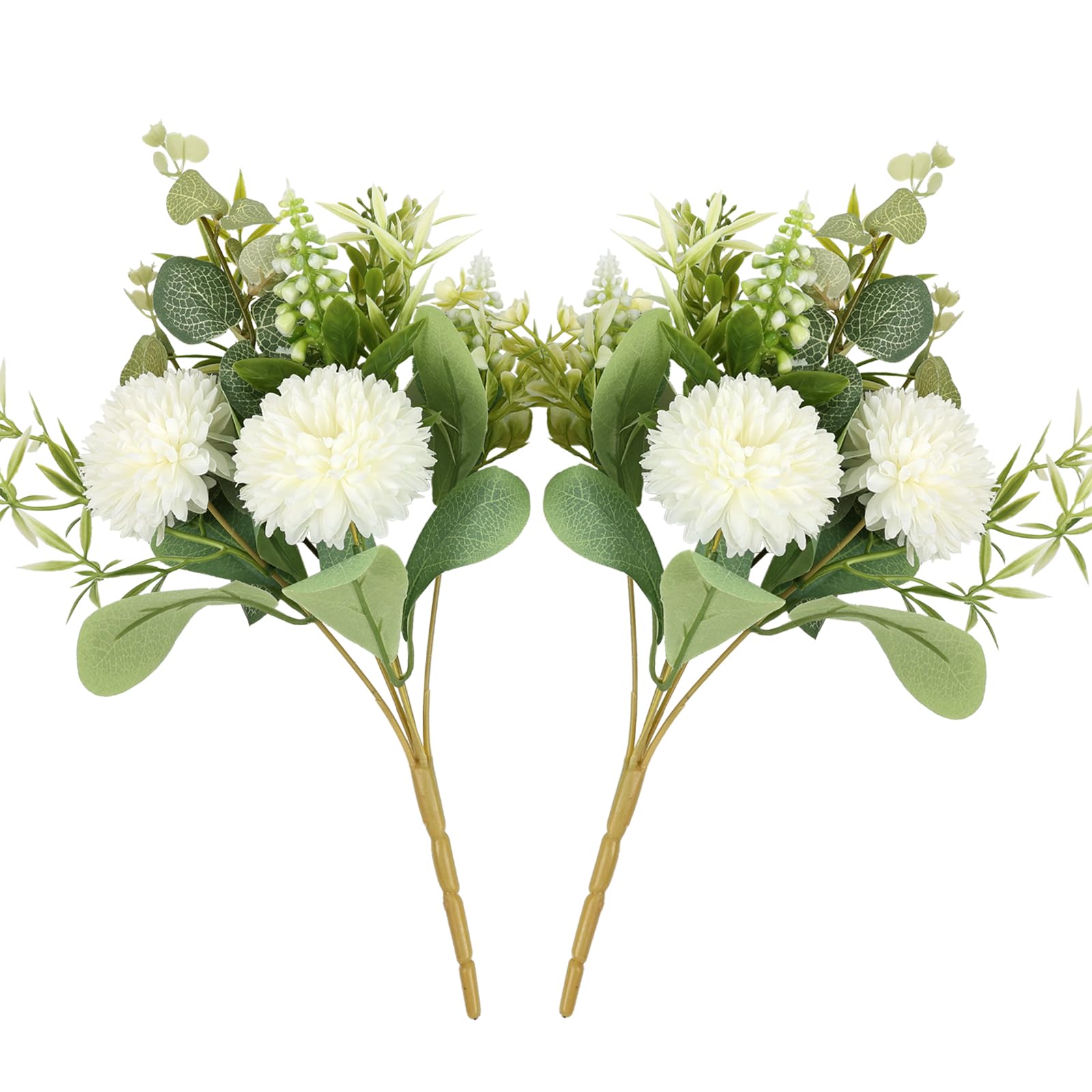 DEEMEI White Chrysanthemum Ball Artificial Flowers,Silk Hydrangea Eucalyptus Flowers Bouquets,Fake Plants for Home Wedding Office Table Decoration