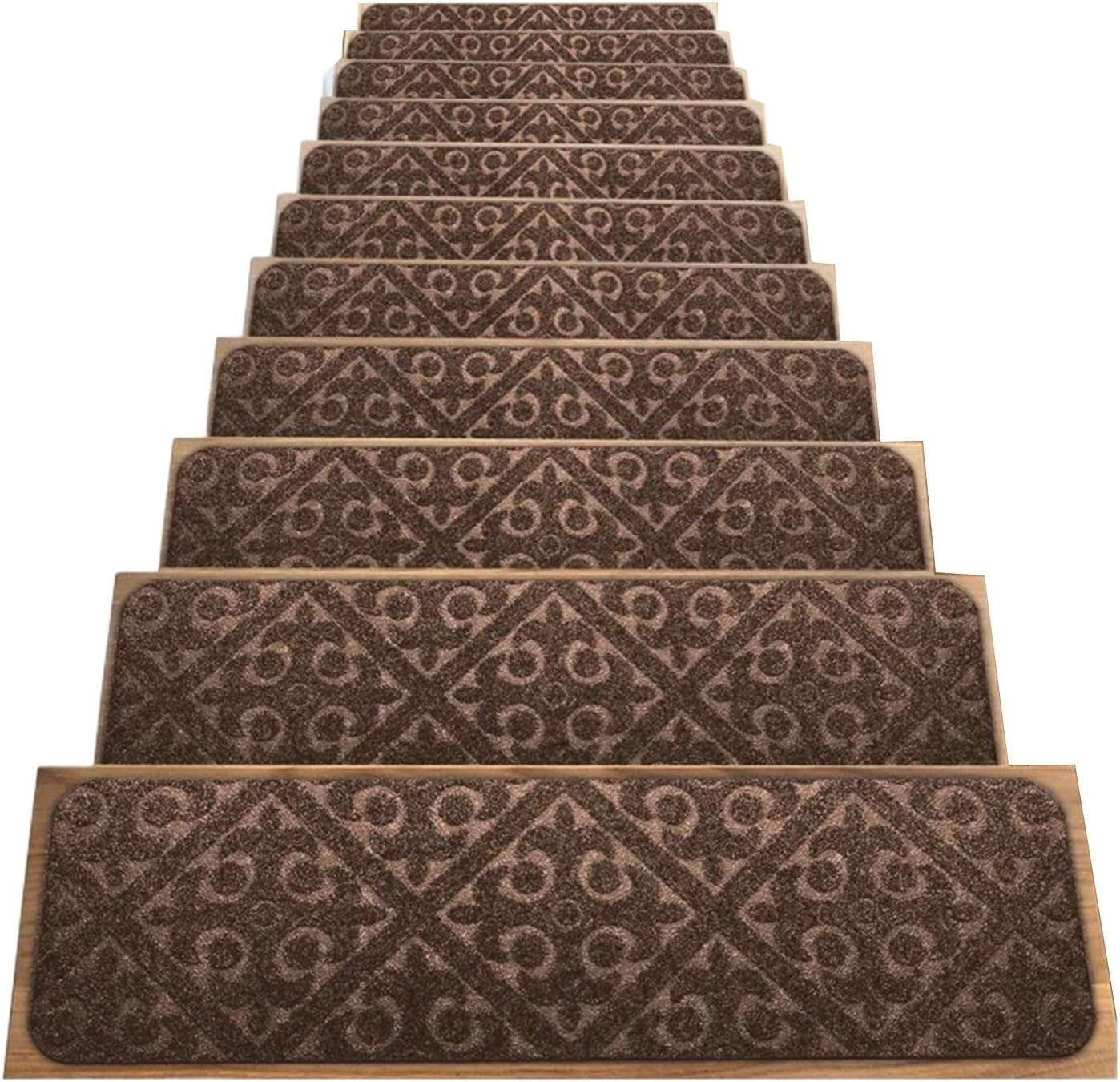 Stair Treads Slip Carpet 1/3pcs 76 * 20cm Self-Adhesive Stair Mats Non-Slip Staircase Step Mat Washable Reusable Floor Protection Pad Home Decor ﻿(Brown,3pcs)