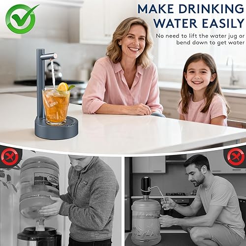 Miniatura 5 de Dispensador de agua de escritorio para botella de 5 galones, dispensador de agua eléctrico recargable portátil para jarra de 1 a 5 galones para el