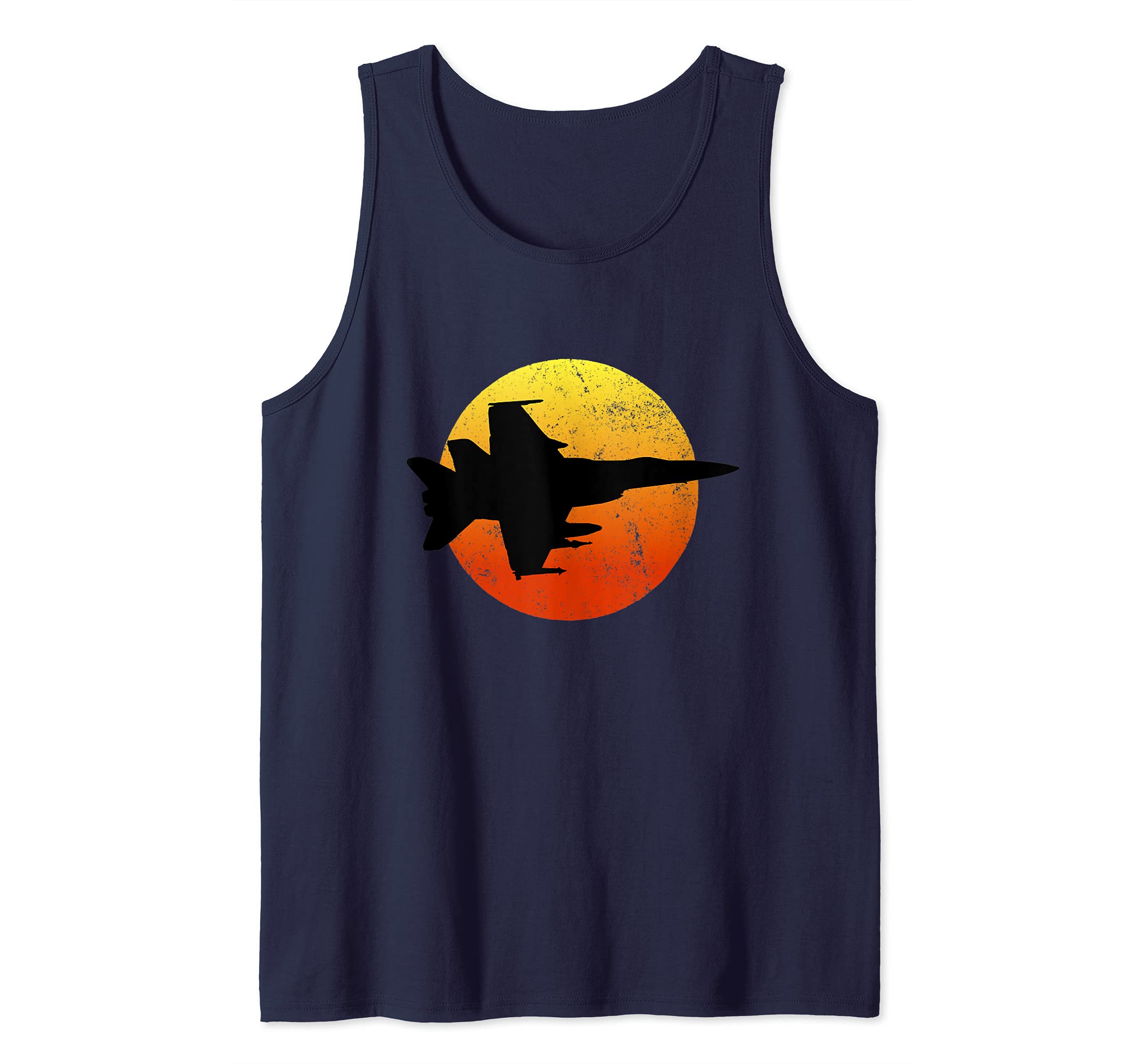 F-18 Hornet Silhouette Retro Sunset Military Jet Flying F18 Tank Top