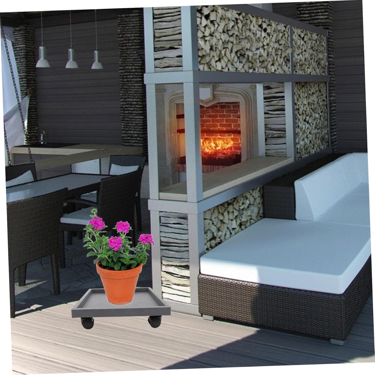 VICASKY 1Pc Moveable Flower Pot Tray with Wheels Durable Resin Planter Holder for Easy Mobility Wheel Design for Use Grey Color Model for Potted