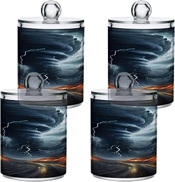 GAIREG Tornado Road 4 Pack Qtip Dispenser Apothecary Jars Bathroom, Cotton Swabs Holder