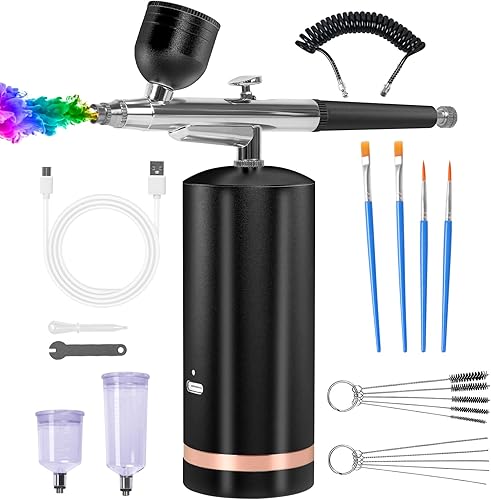Aerógrafo, kit de cepillo de aire con compresor de aire para uñas, pistola recargable de mano inalámbrica manguera aerógrafo pintura para