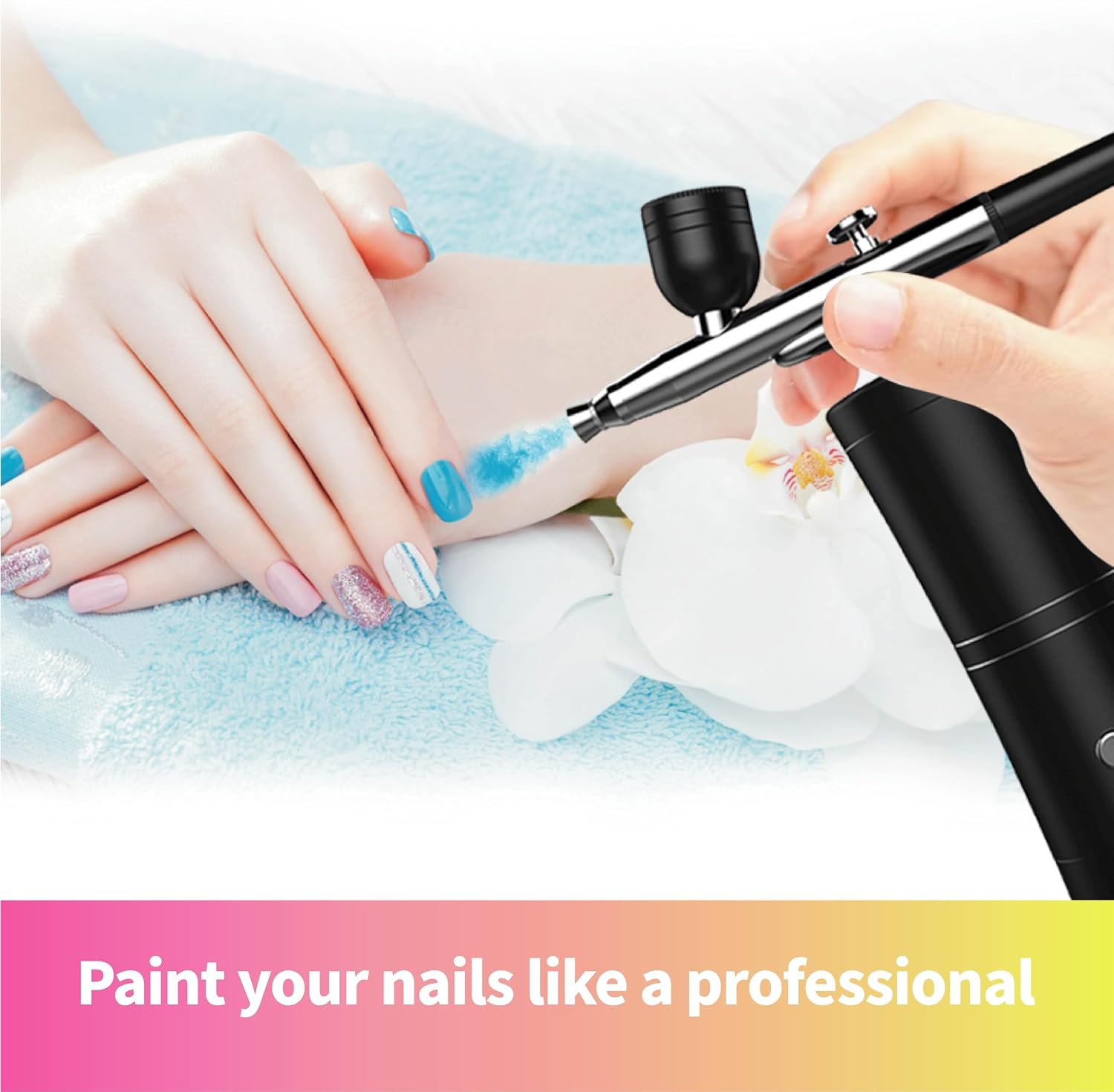 Portable Cordless Rechargeable Professional Nail Art Airbrush Kit Cleaning Tools for Artists and Technicians Wireless Air Brush for Barber, Nail Art, Makeup, Model Painting (Black)