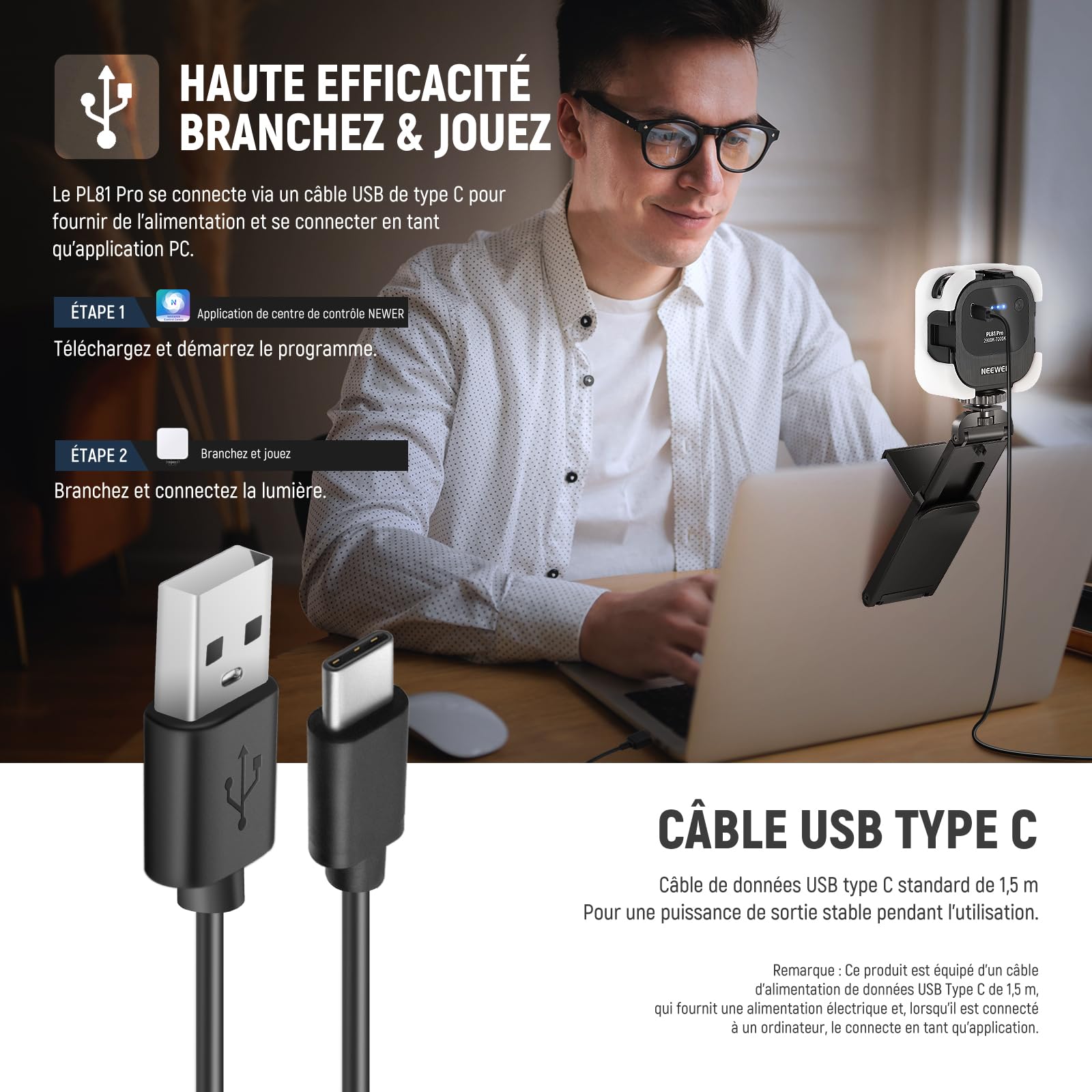NEEWER Lumière Vidéo Conférence LED Lampe Streaming avec App Contrôle Mac/PC, Monture&Support de Moniteur 2 en 1, Éclairage de Webcam USB 2900K-7000K pour Visioconference, Réunion Zoom, PL81 Pro