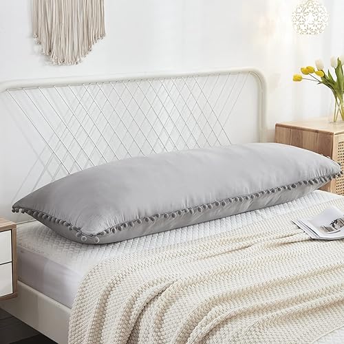 Miniatura 84 de Blue Body Pillow Cover Shabby Chic Long Pillow Case Cover Navy Blue Pom Poms Fringe Body Pillow case with Pocket Closure 20x54 inches(Body,Navy Blue)