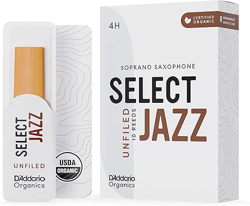 Miniatura 17 de D'Addario Organic Select Jazz Unfiled - Cañas de saxofón soprano – Cañas de saxofón – Selladas individualmente – 2 medianas, paquete de 10
