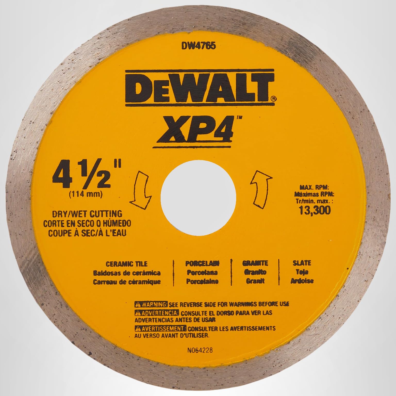 DEWALT Diamond Blade for Porcelain Tile, Wet/Dry, 4-1/2-Inch