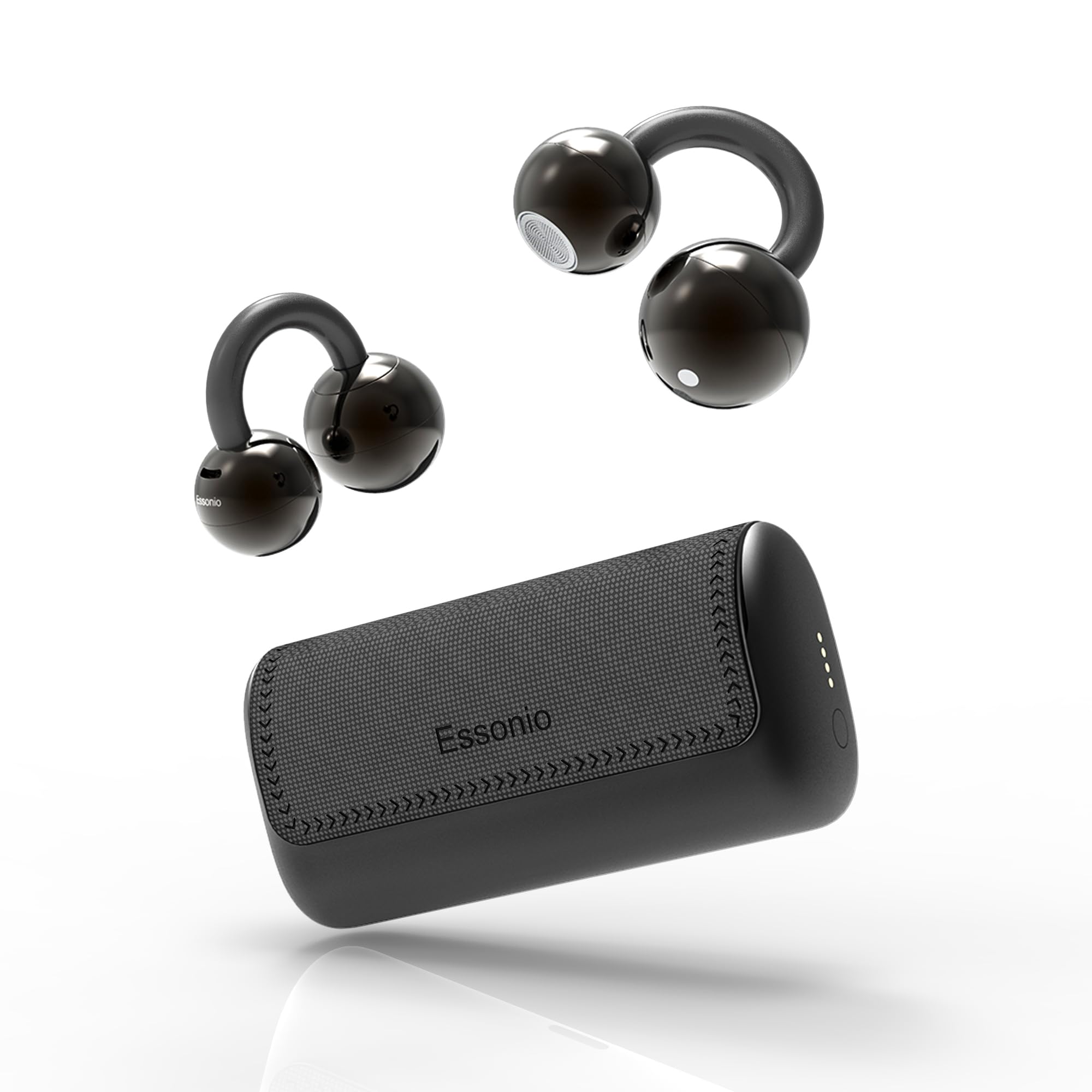 Photo 1 of Essonio Ultra Open Ear Earbuds Removable Washable Case Wireless Clip On Headphones Powerful Sound Bluetooth 6.0 Dual Device Sync AI Clear Calls Waterproof for Sports Work Black