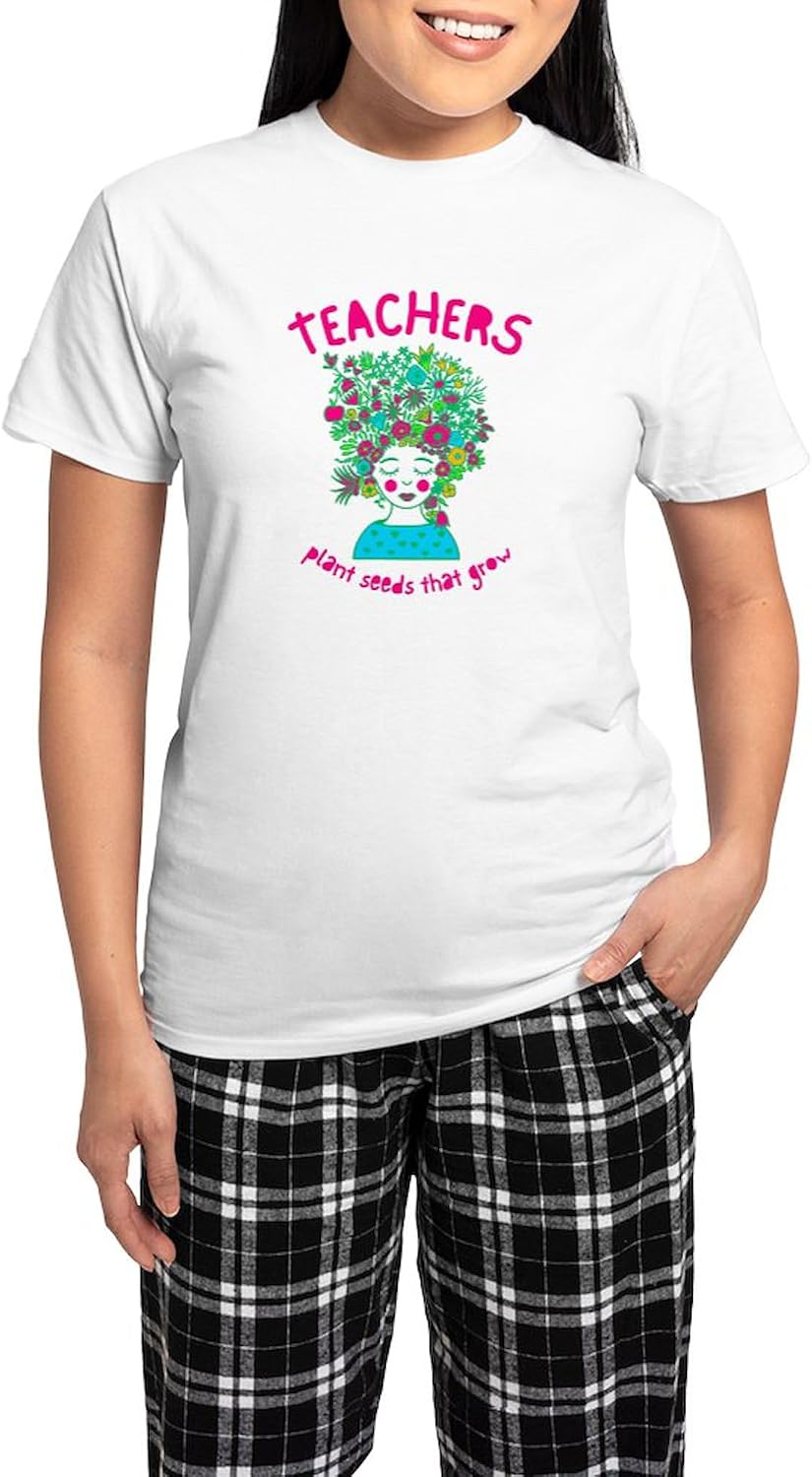 CafePress Back to School Teacher Garden Lover T Shirt Women's Novelty Cotton Pajama Set, Comfortable PJ Sleepwear