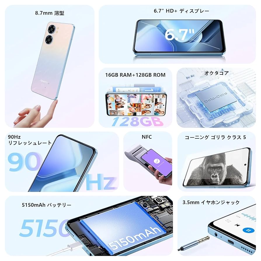 OUKITEL C58 スマートフォン、128GB/1TB拡張メモリ、 OUKITEL C58 スマートフォン、128GB/1TB拡張メモリ、 Amazon
