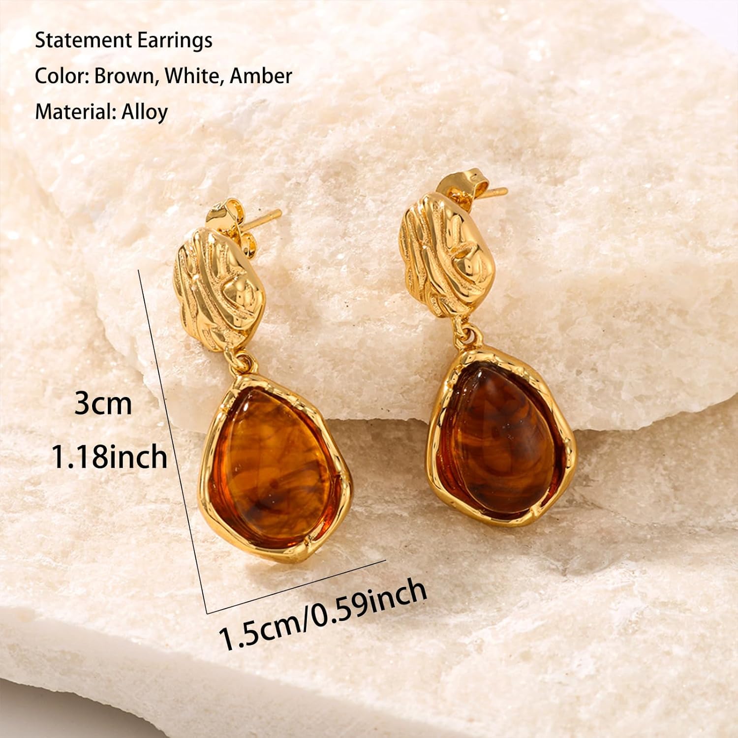 Gold Statement Earrings for Women Dangle Irregular Brown Earrings for Women Dangling Vintage Crystal Earring for Women Vintage Jewelry - Image 5