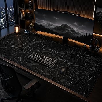 48x24 Inch Topographic Gaming Mouse Pad XL,Extended Full Desk Mat Black