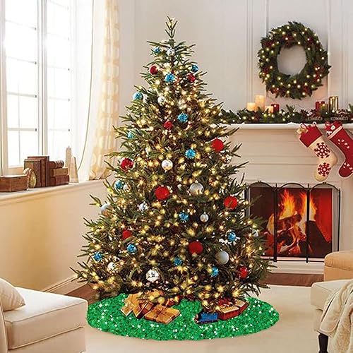 Miniatura 105 de Falda negra para árbol de Navidad de 46 pulgadas, falda de árbol de lentejuelas de terciopelo para árboles grandes, falda de árbol de Navidad