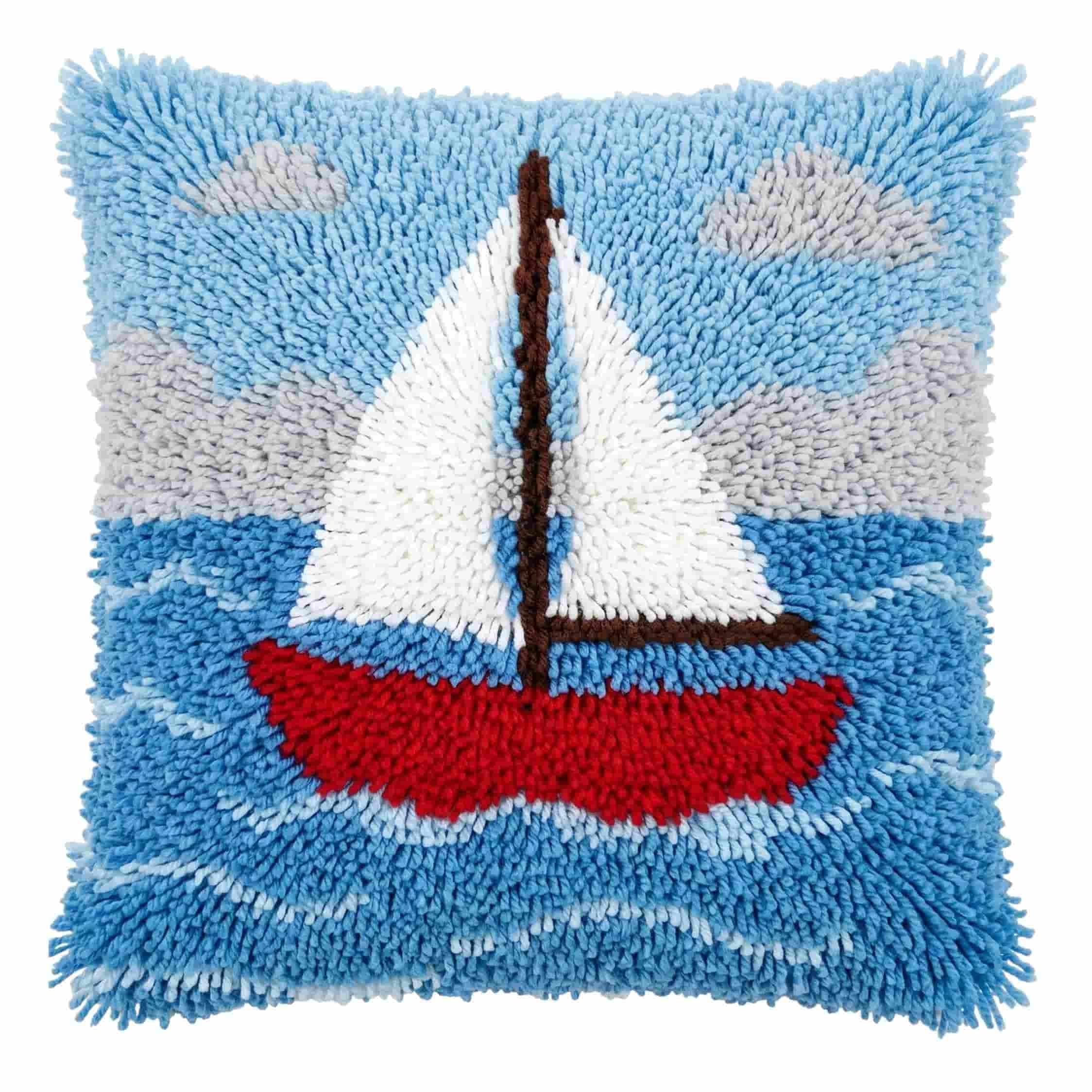 Axiangzik D Latch Hook Pillow Kit Sailboat 43X43cm