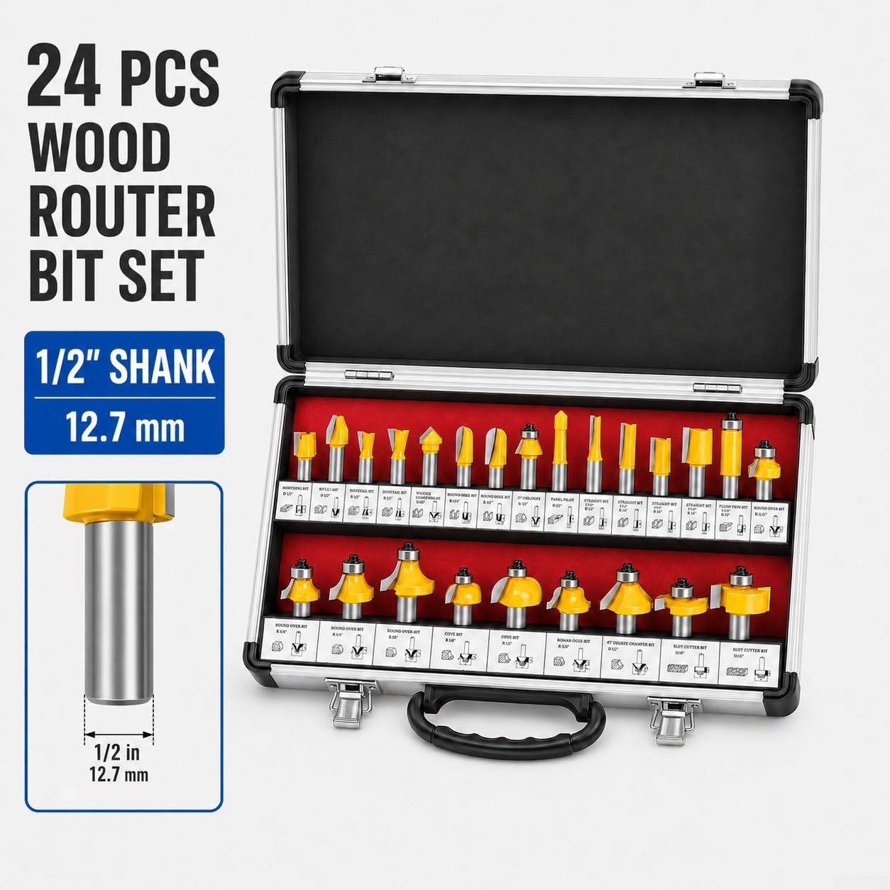 Set 24 Frese per 1/2 Pollice Carburo di Tungsteno Set 24 Frese