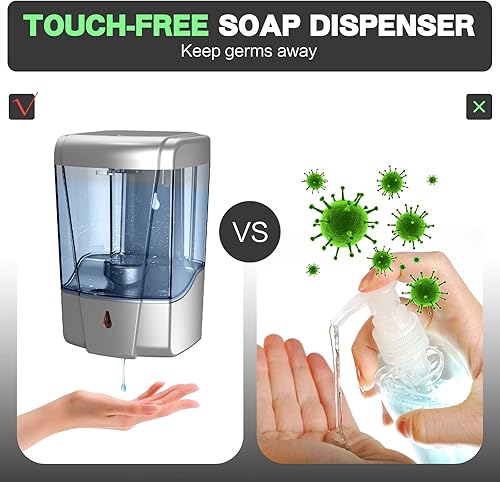 Miniatura 6 de interhasa! Dispensador de jabón, dispensador de desinfectante de manos sin contacto para montaje en pared, 20.3 fl oz, dispensador automático de
