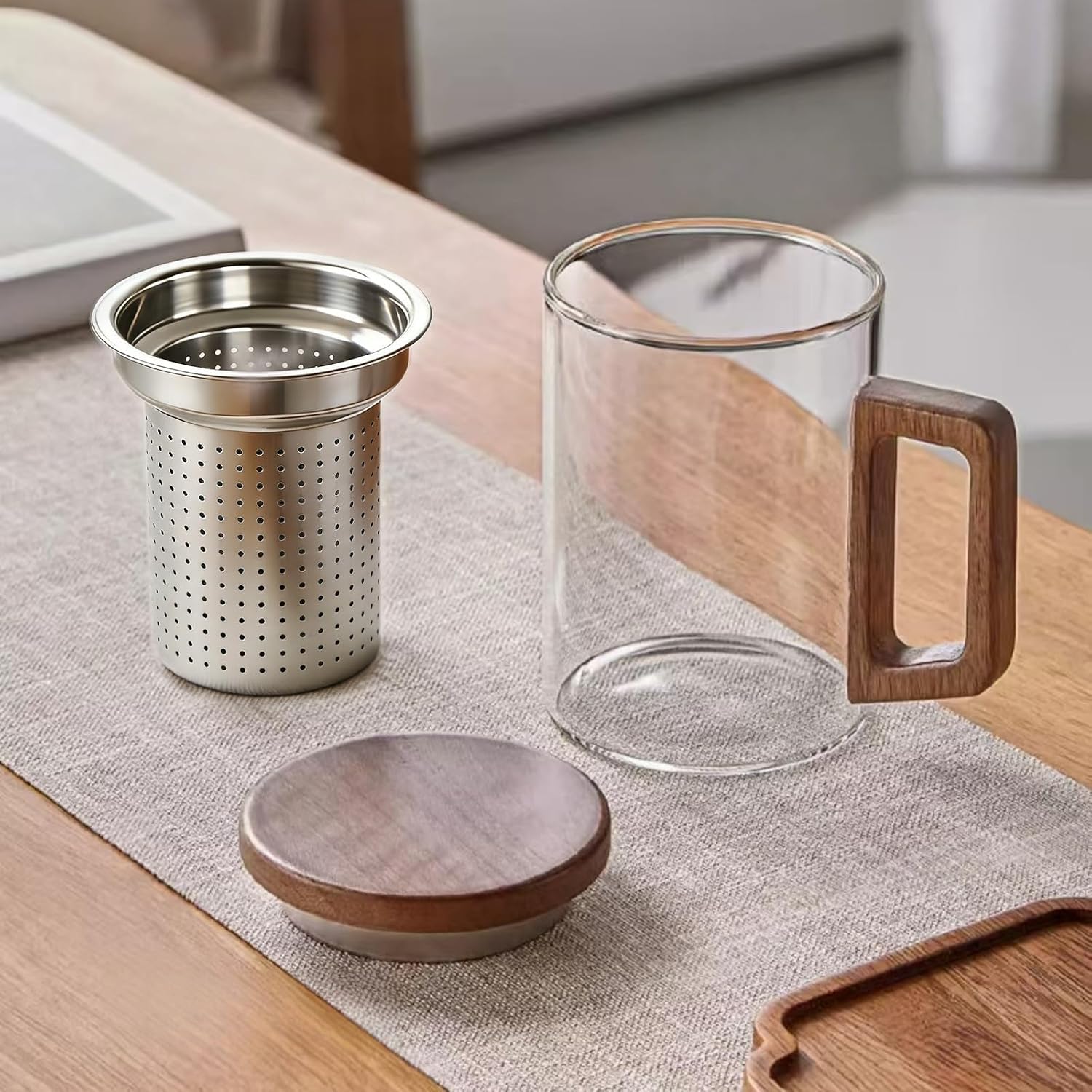 Tea Infuser Mug 400ML/15.5oz，Borosilicate Glass Infusion Mug Dishwasher Safe preferred for birthday gifts