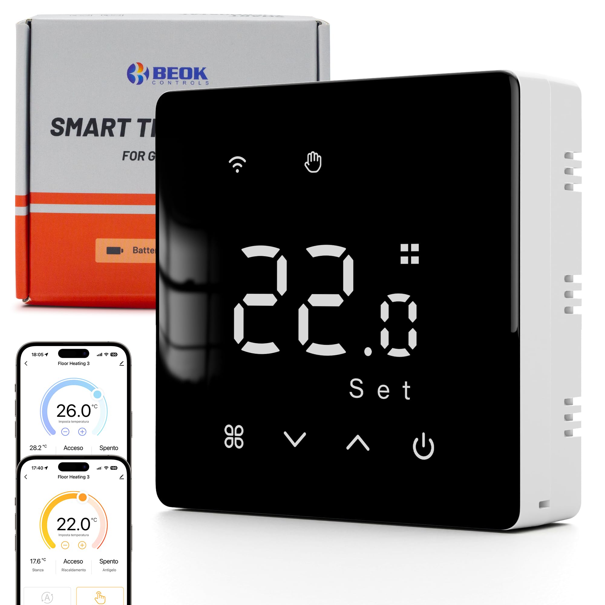 Termostato Wi-Fi alimentato a batteria, modello per caldaia, 3A, nero
