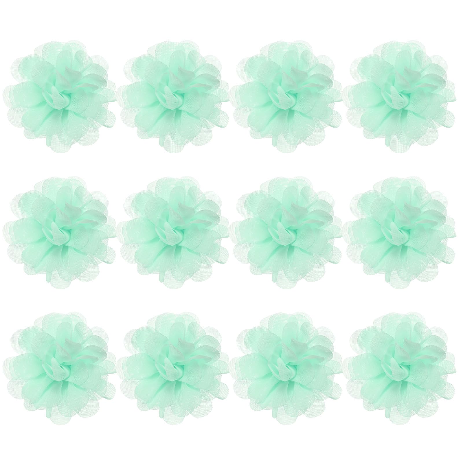 M METERXITY 12-Pack Mint Green Chiffon Flowers, 2.76 x 2.76 Inch, Artificial Flowers, Elegant and Natural Style