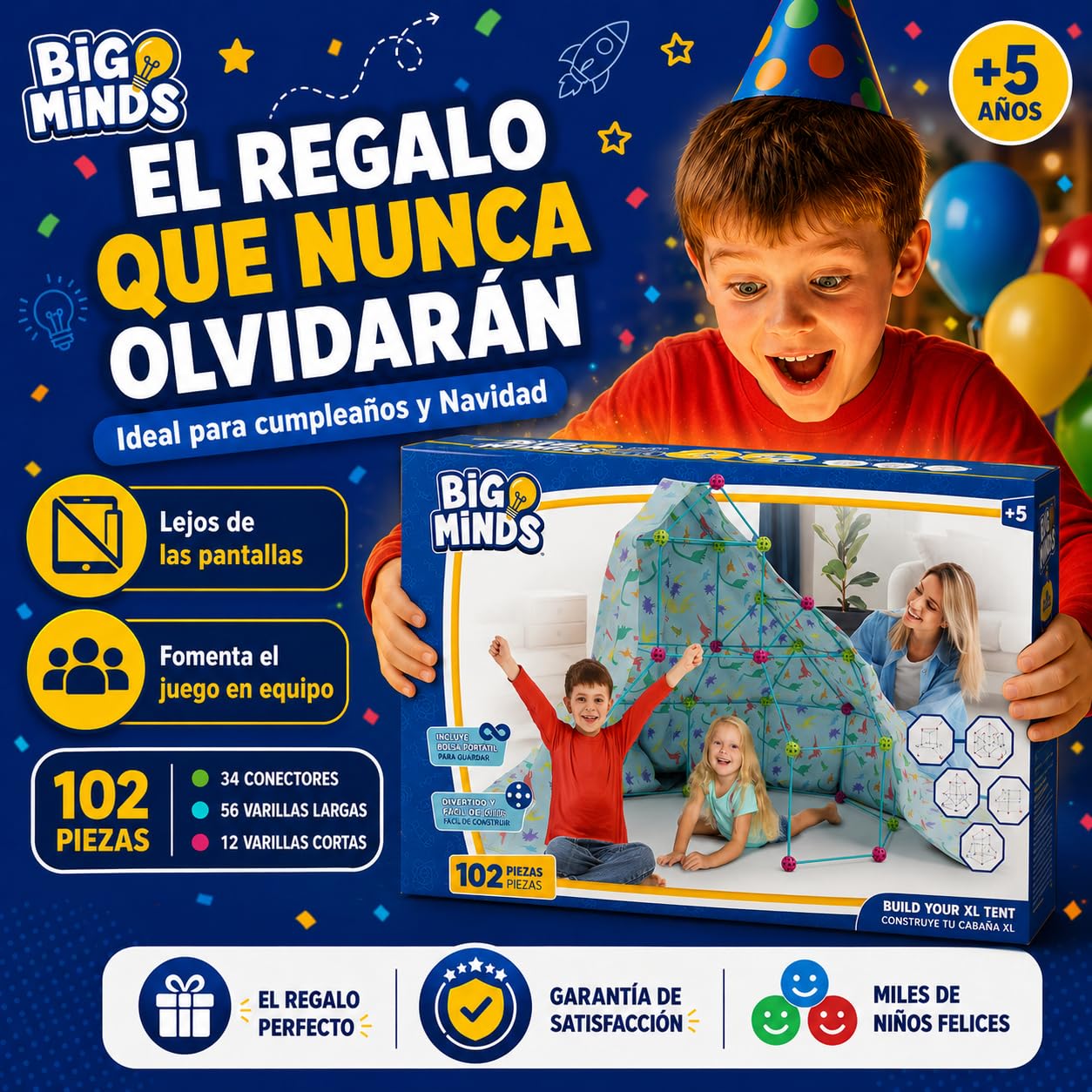 Kit Construcción Fuertes - Construye Tu Cabaña XL | Kit Construccion Niños 102 Piezas | Regalo Niño 5 Años | Construccion Fuertes para Niños 5 Años O Más | Casita Infantil Exterior