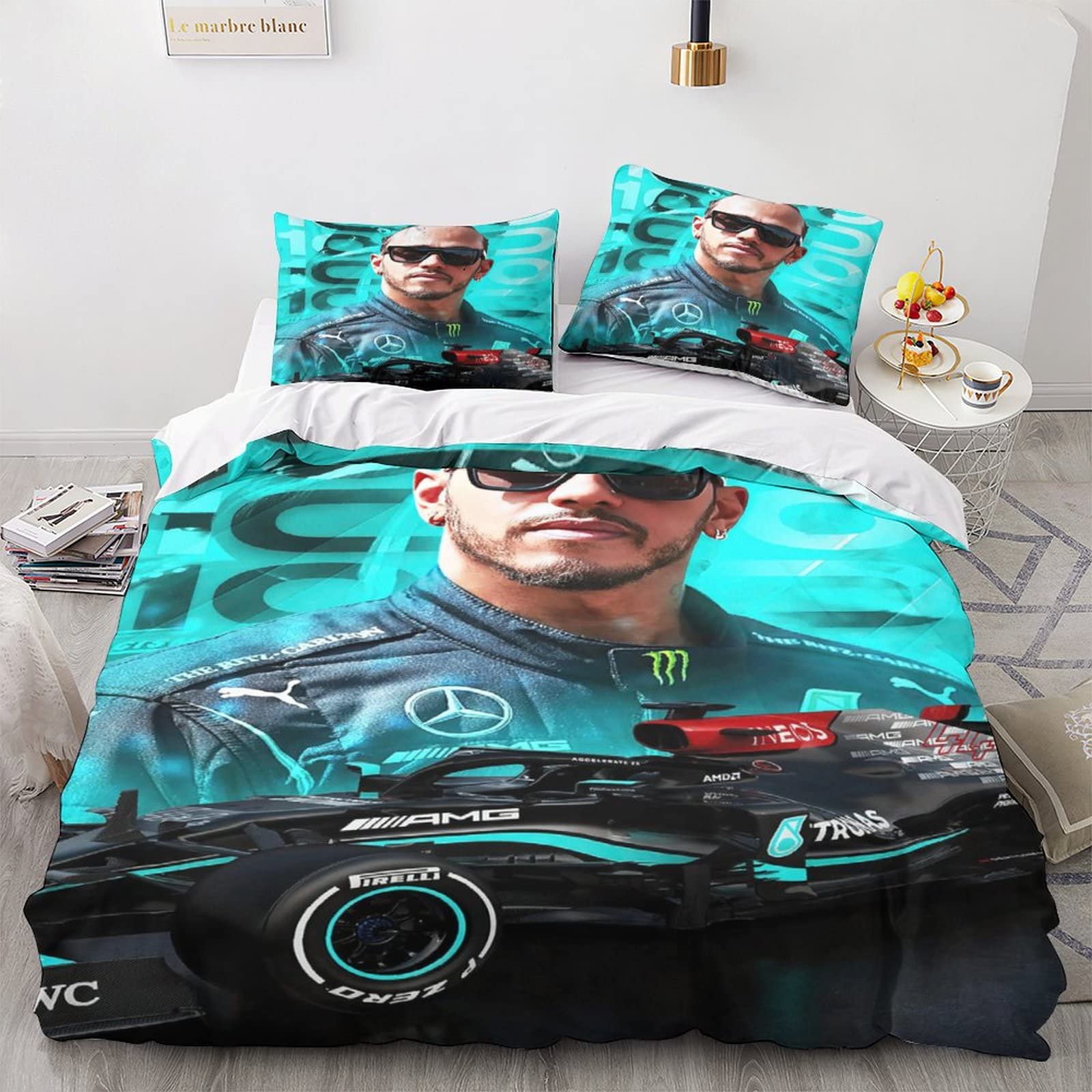 Parure De Lit Thème Ferrari Racing - Housse De Couette King 220x240cm + Taies - Microfibre Polyester Douce - Lavable - Pour Enfants Et Adultes