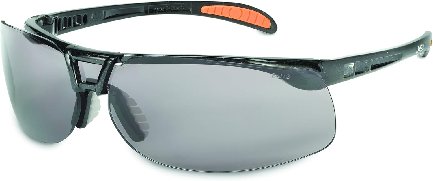 Uvex by Honeywell Protégé Safety Glasses, Metallic Black Frame with SCT-Blue Lens & HydroShield Anti-Fog Coating (S4221HS)