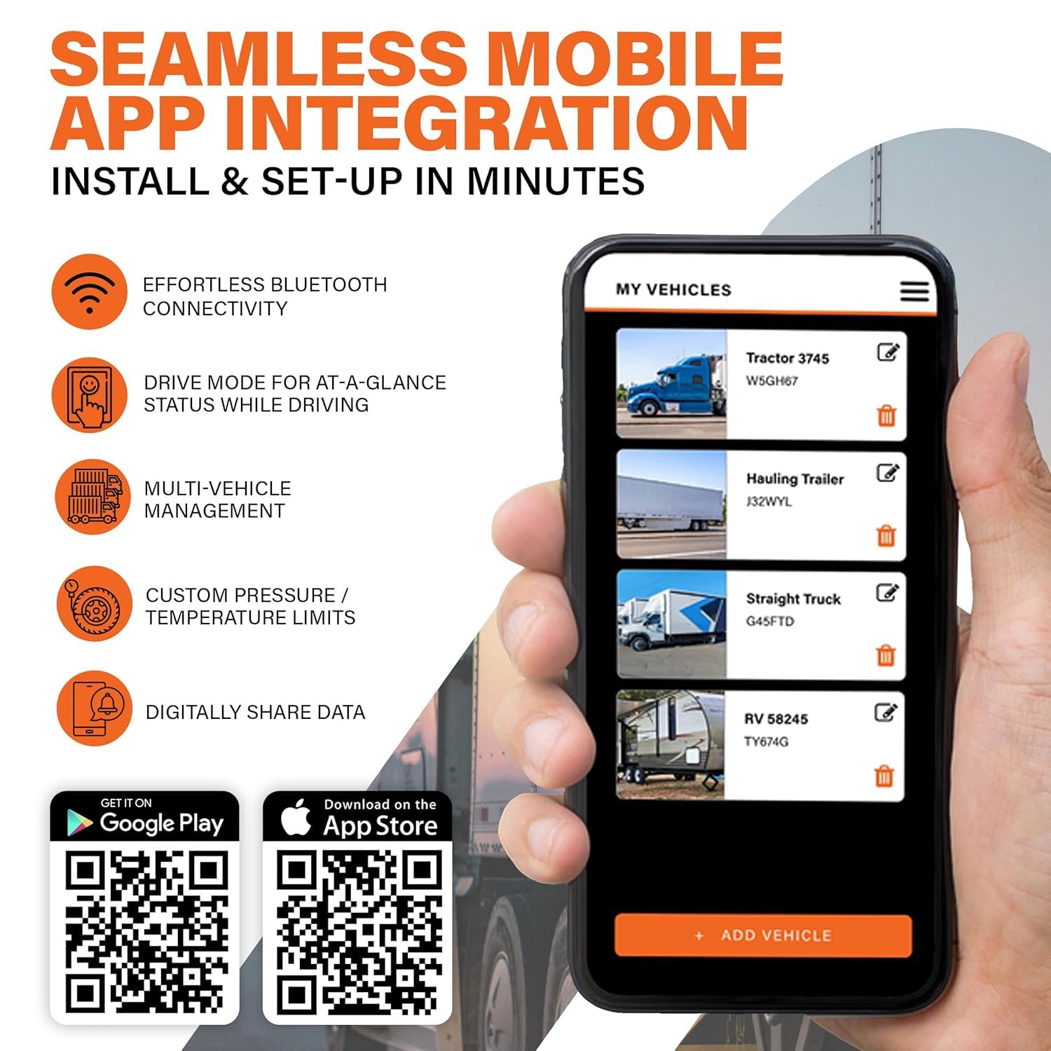 PressureTechTM Wireless Tire Pressure Monitoring System - TPMS Sensors for Cars, RVs, Motorcycles and Trailers - Real-Time Display w/iOS or Android App (0-150 PSI) (Pack of 2)