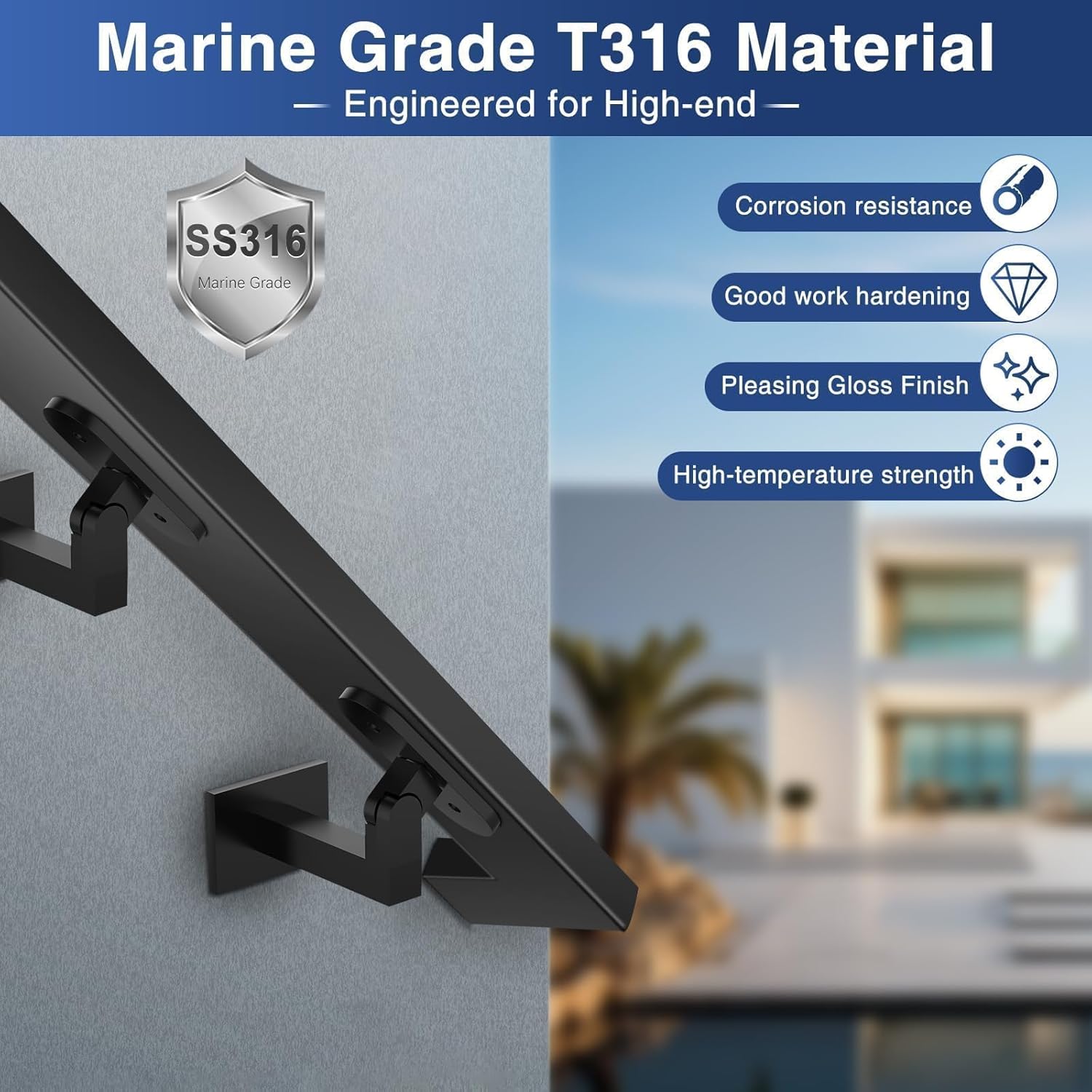 2 Pack Adjustable Handrail Brackets for Indoor Stairs, Heavy-Duty T316 Stainless Steel Black Railing Bracket for Staircase, Swivel Hand Rail Banister Stand for Corridors, Offices, Living Rooms