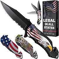 Vista 17 de GOOD WORKER Navaja de bolsillo legal con hoja dentada de 2.95 pulgadas, rompedor de vidrio, cortador de cinturón de seguridad, cuchillos plegables