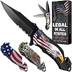 Patriotic Legal Pocket Knife Bald Eagle - 2.95 Serrated Sharp Blade - Small Tactical Knives with US American Flag for Men Dad - Best Folding Tool - Gifts for Him - Mens Birthday Gift Ideas 6680 E