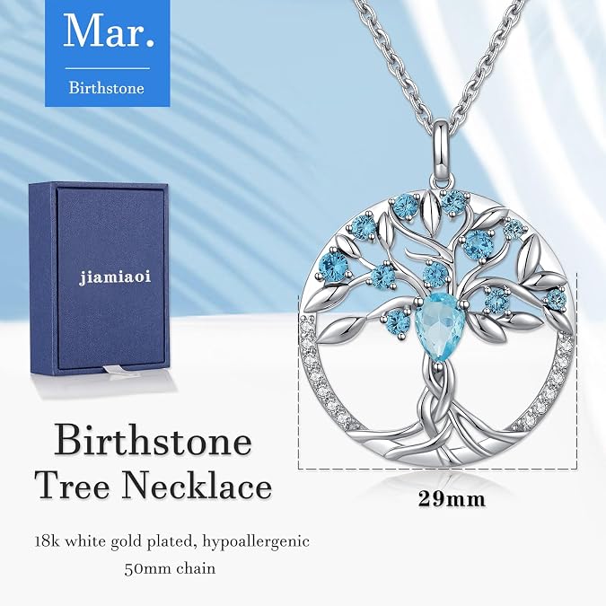 jiamiaoi Tree of Life Necklaces for Women Birthstone Family Tree Necklace Womens Jewelry Gifts for Mom Mother Grandmother