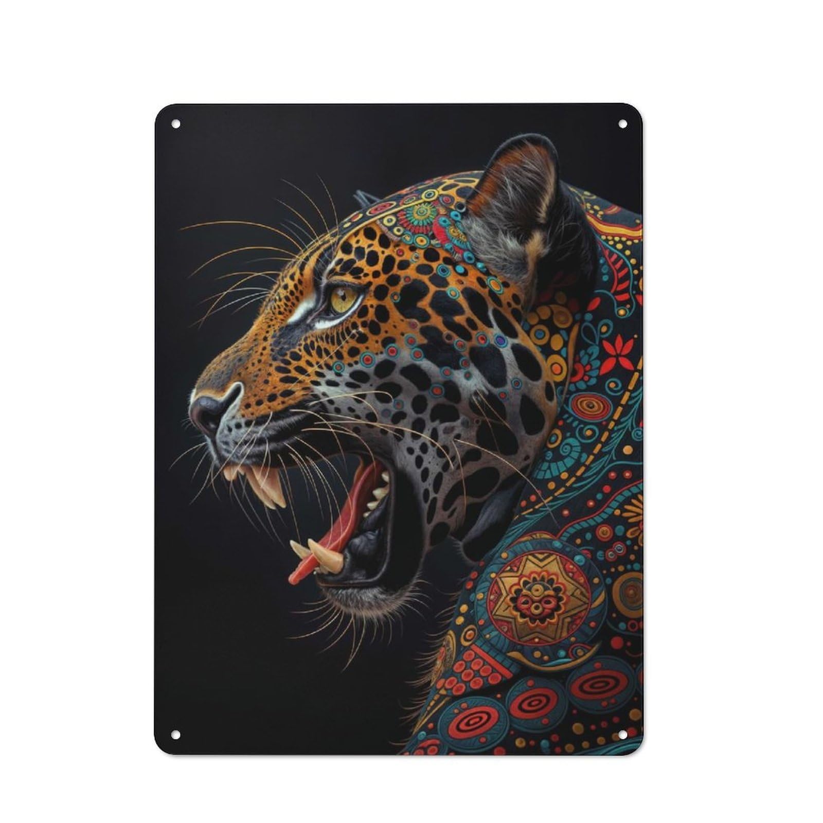 Junmoney Style-10 Mandala Jaguar Art Vintage Tin Sign 40X30cm For Pub Or Café, For Everyday Room Decor With A Vintage Look