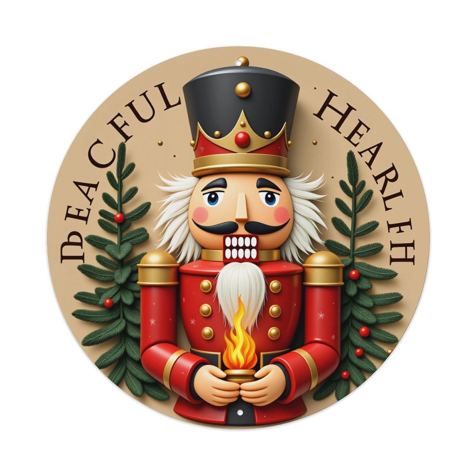 Peaceful Hearth Nutcracker Soldier Round Tin Sign Vintage Style Metal Sign Home Bar Garden Wall Plaque Decor Metal Poster 8x8 Inch