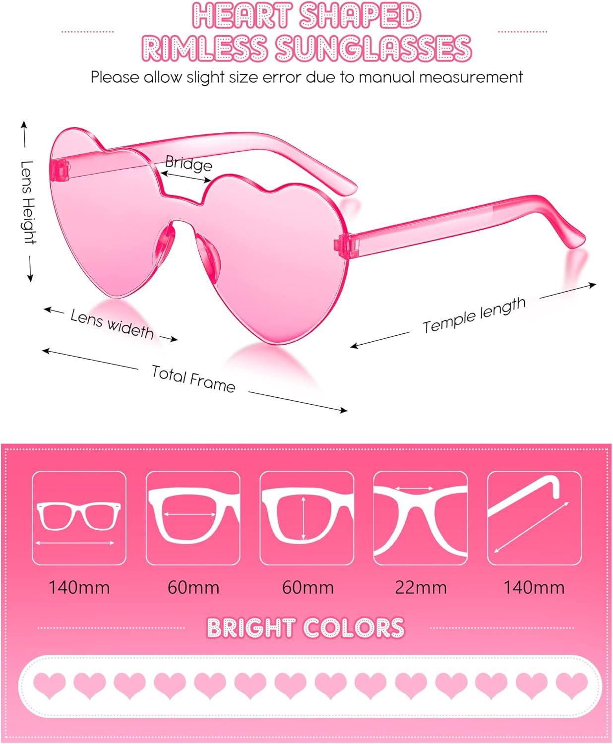 TOODOO 14 Pairs Heart Shaped Sunglasses for Women Rimless Heart Sunglasses Bulk for Party Favors - Image 2