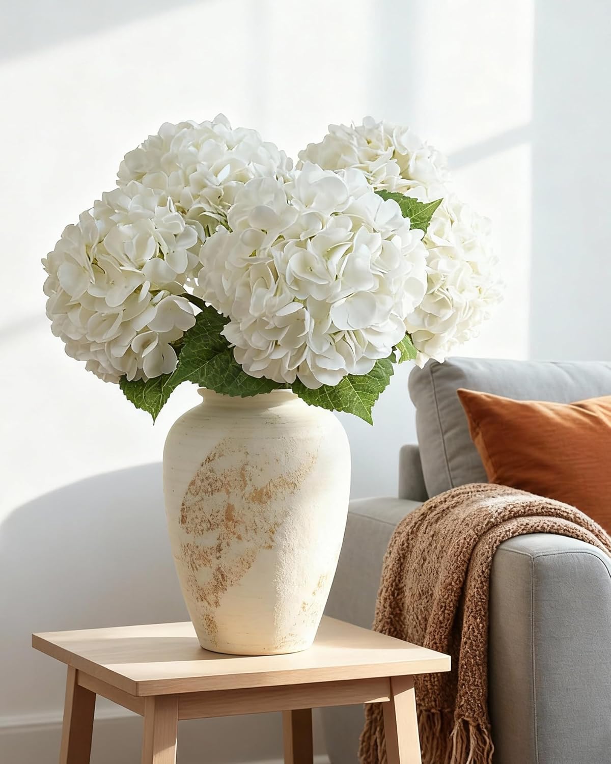 5pcs White Hydrangea Artificial Flowers Real Touch Latex Large Fake Hydrangeas 21in Lifelike Full Dried Faux Hydrangea Flowers for Home Decor Wedding Party Arrangements - Image 2