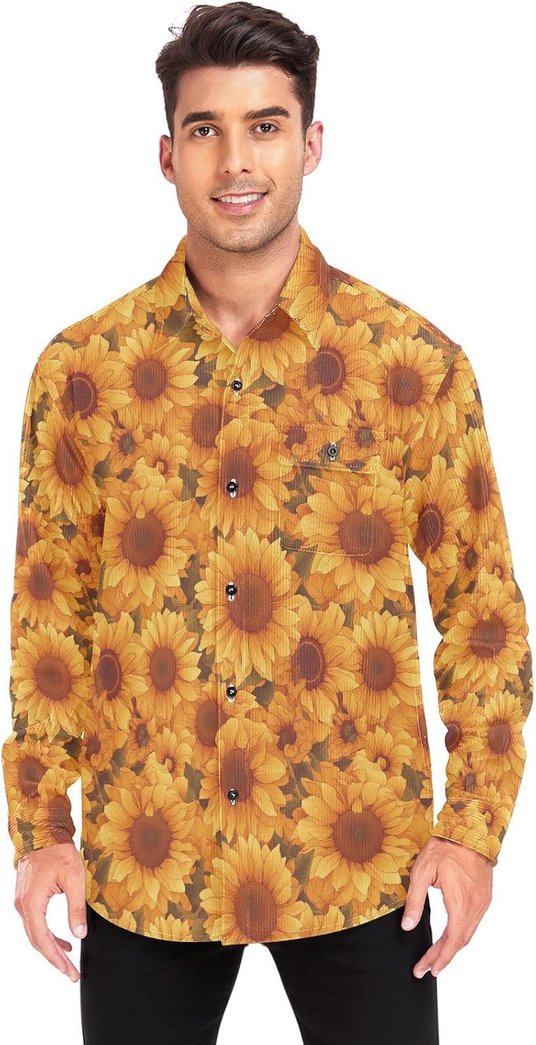 KLL Sunflowers Pattern Artistic Unisex Adults Cotton Rugby Shirts Outdoor Long Sleeve Blouses