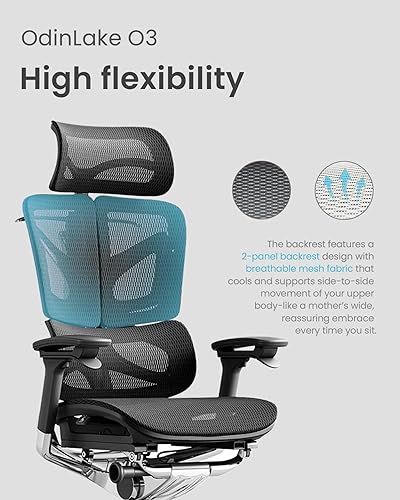 Miniatura 9 de OdinLake O3 Silla de oficina ergonómica  Respaldo de mariposa ajustable, soporte lumbar dinámico, reposabrazos 3D, control de alambre de acero,