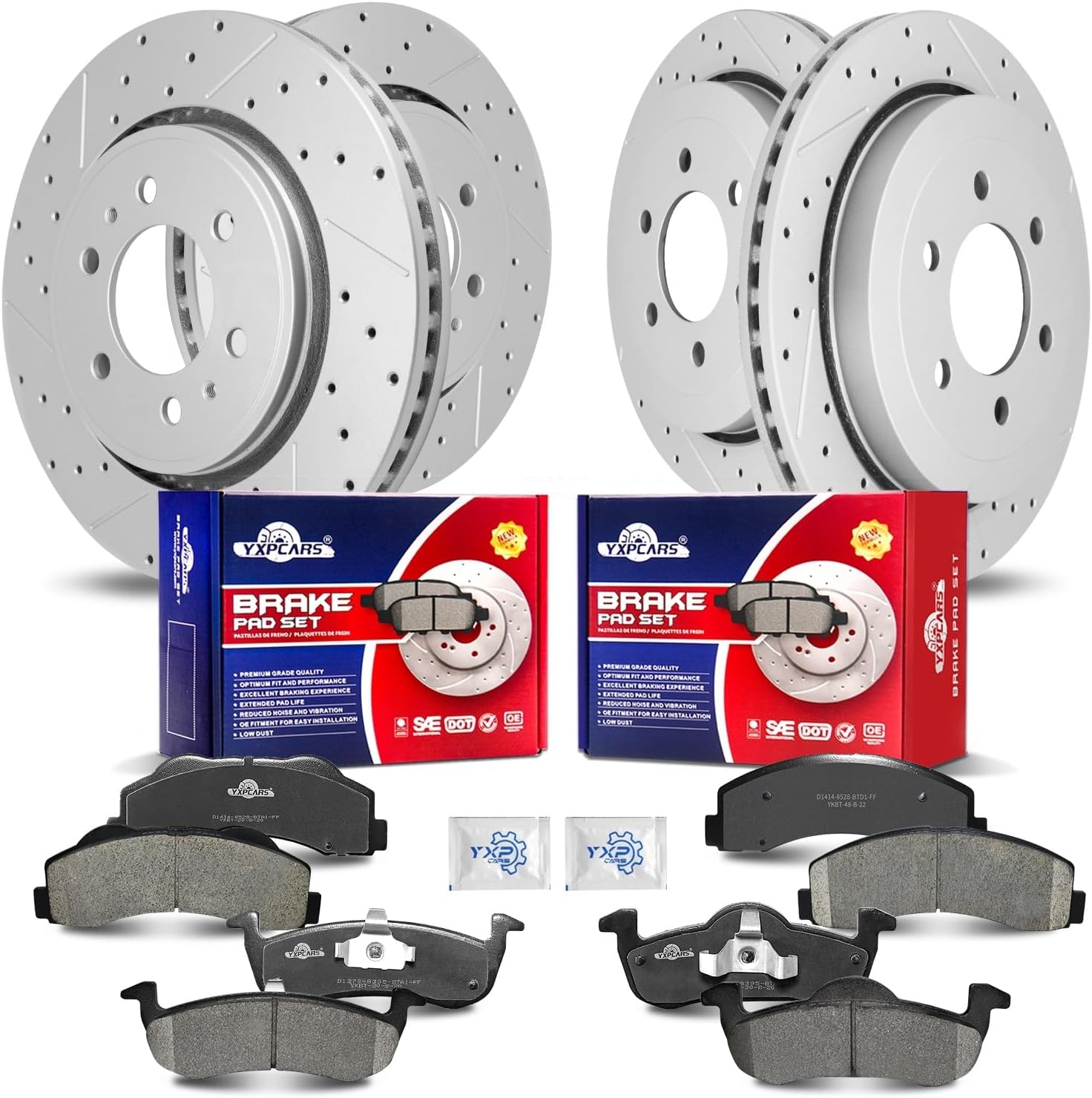 Front & Rear Drilled Slotted Rotors and Ceramic Disc Brake Pads Kit for Ford Expedition 2010-2017, for Lincoln Navigator 2010 2011 2012 2013 2014 2015 2016 2017