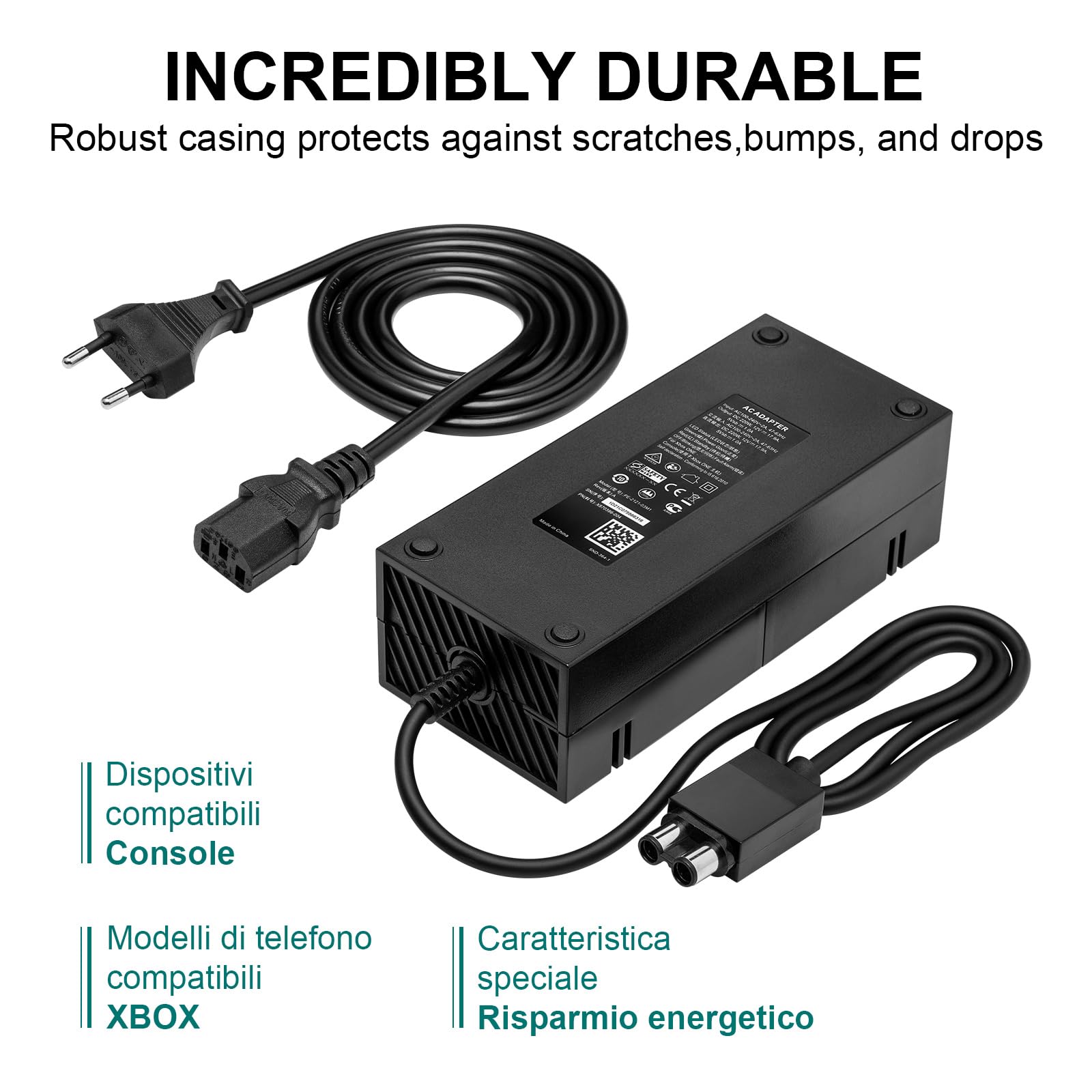 Alimentatore Brick Caricabatterie di Ricambio per Xbox One - 100-240V, 220W (versione più silenziosa)